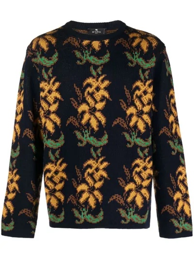 Etro Sweater With Floral Pattern In Blue