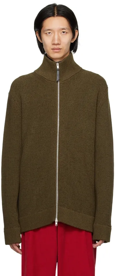 Maison Margiela Knit Zip-up Cardigan In Brown