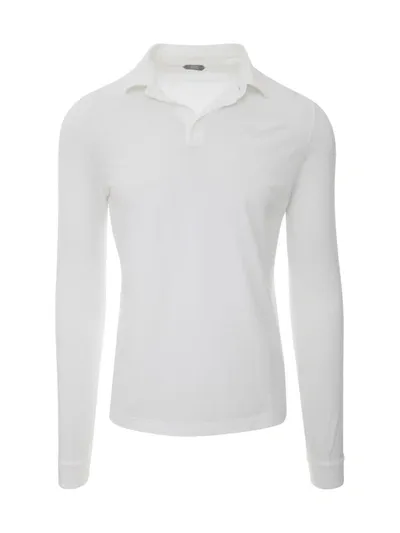 Zanone Icecotton Slim Fit L/s Polo W/buttons In White