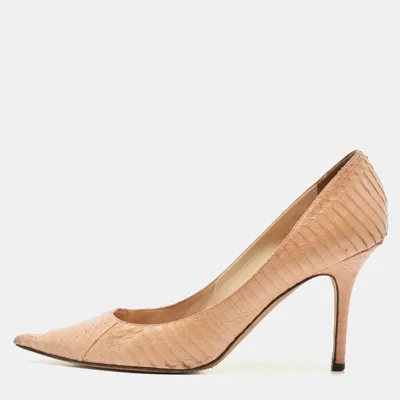 Pre-owned Jimmy Choo Orange Python Agnes Pointed Toe Pumps Size 39.5