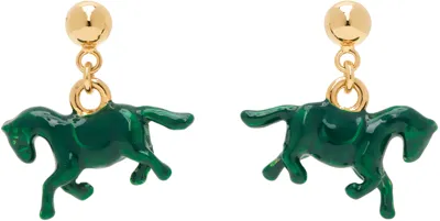 Marni Horse-motif Brass Earrings In Green