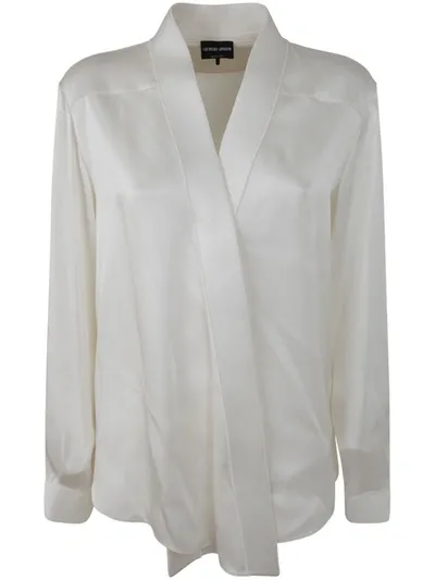 Giorgio Armani Double Satin Shirt In Blanco