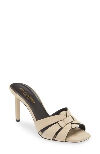 Saint Laurent Tribute 85 Leather Sandal In Braveivory