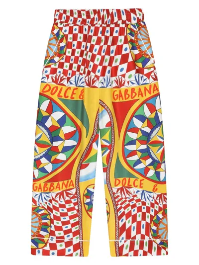 Dolce & Gabbana Kids' Carretto Print Straight-leg Trousers In Red