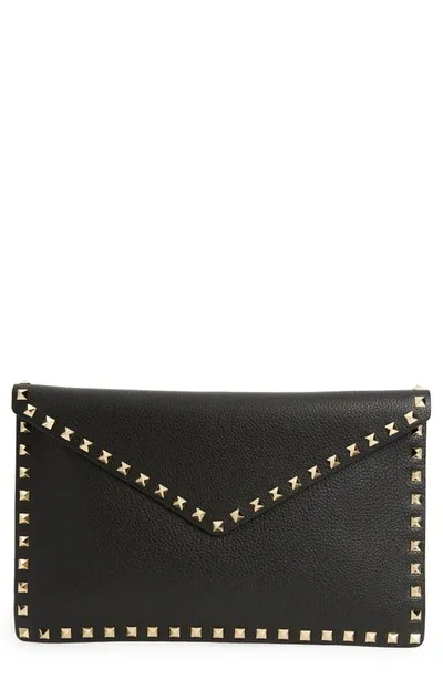 Valentino Garavani Rockstud Large Envelope Clutch Bag In Black