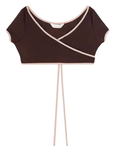 Palm Angels Cap-sleeve Wrap Bikini Top In Brown