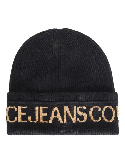 Versace Jeans Couture Lettering Logo Beanie In Black