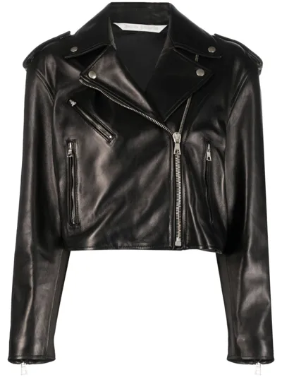 Palm Angels Zip-up Leather Jacket In Black