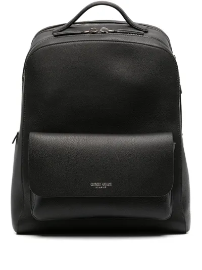 Giorgio Armani Logo-stamp Leather Backpack In Schwarz