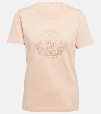 Moncler Logo Embellished Cotton T-shirt In Pink