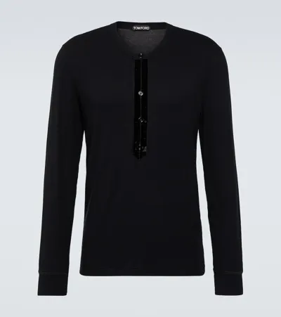 Tom Ford Satin Henley Shirt In Black