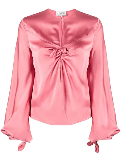 Del Core Satin-finish Knot-detail Blouse In Pink