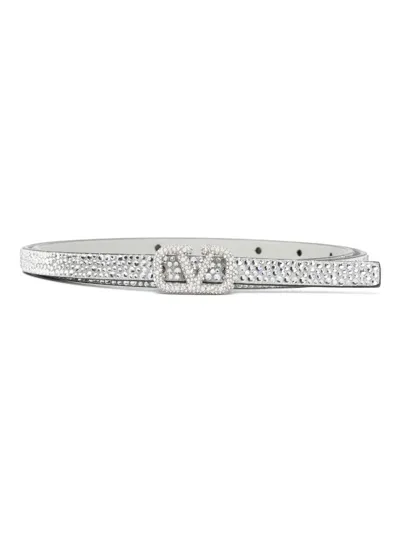 Valentino Garavani V-logo Rhinestone-embellished Belt In Silver