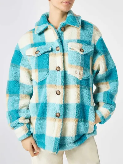 Mc2 Saint Barth Elys Sherpa Tartan Shirt Jacket In Light Blue