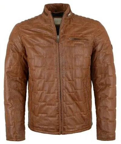 Pre-owned Bugatti - Herren Echtleder Lederjacke Steppjacke Lammnappa Cognac