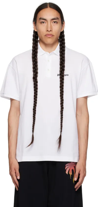 Palm Angels White Embroidered Polo In White Black