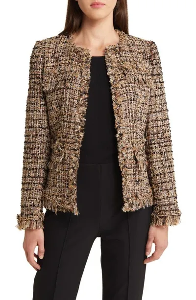 Kobi Halperin Lisa Chain-trim Fringe Tweed Jacket In Gold