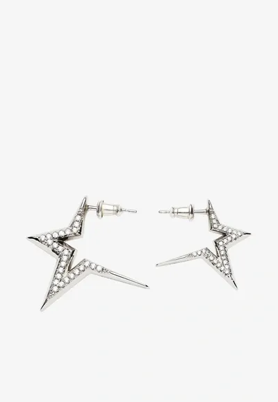 Ferragamo Salvatore  Star Crystal Embellished Earrings In Silver