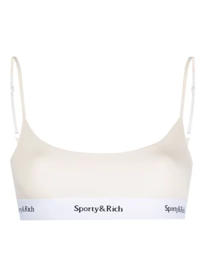 Sporty And Rich Logo-underband Bandeau Bra In Beige