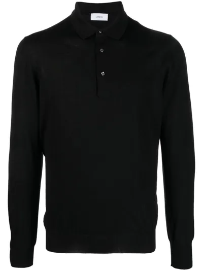 Lardini Long Sleeve Wool Blend Polo In Nero