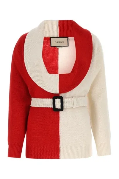 Gucci Chunky Wool Belt Sweater In Multicolor