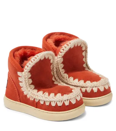 Mou Kids' Shearling-lined Suede Sneakers In Orange