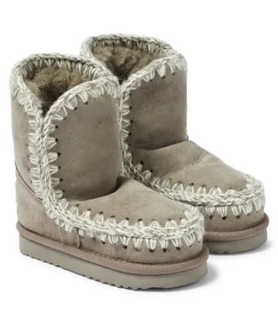 Mou Kids' Shearling-lined Suede Boots In Grey