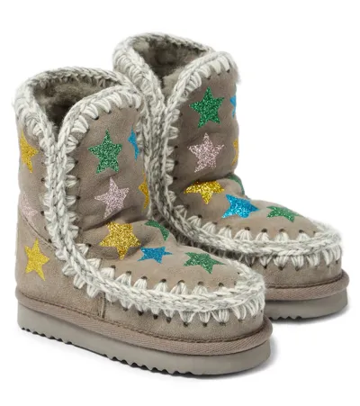 Mou Kids' Printed Suede Boots In Grey