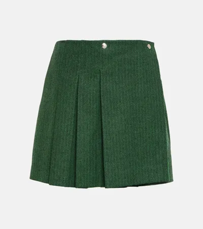 Plan C Pleated Wool-blend Miniskirt In Green