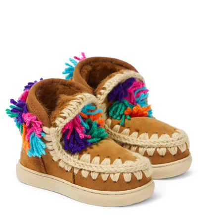 Mou Kids' Appliqué Suede Sneakers In Brown