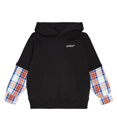 Off-white Kids' Logo Cotton Jersey Hoodie In Black