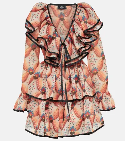 Etro Ruffled Printed Chiffon Mini Dress In Multicolor