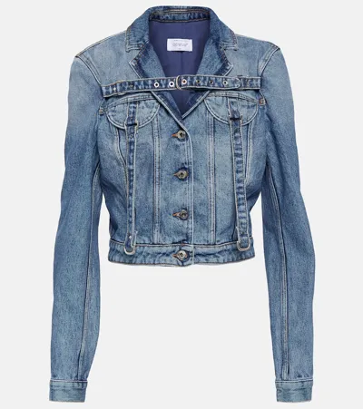 Off-white Denim Cargo Crop Jacket In Blue