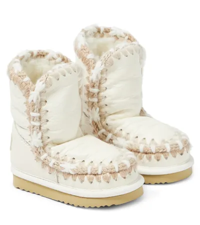 Mou Kids' Crochet-trimmed Leather Boots In White