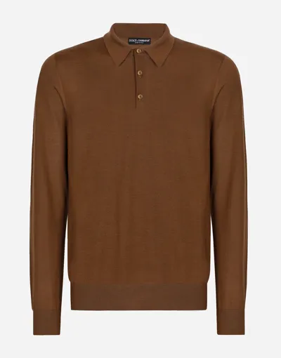 Dolce & Gabbana Cashmere Long-sleeve Polo Shirt In Brown