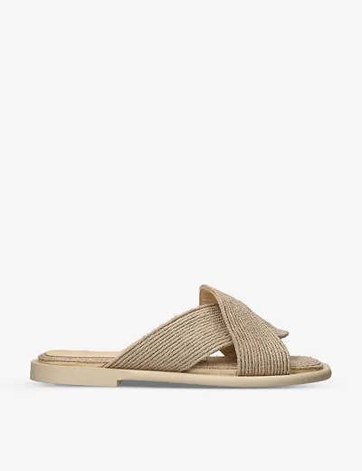 Loewe Petal Raffia Flat Sandals In Beige