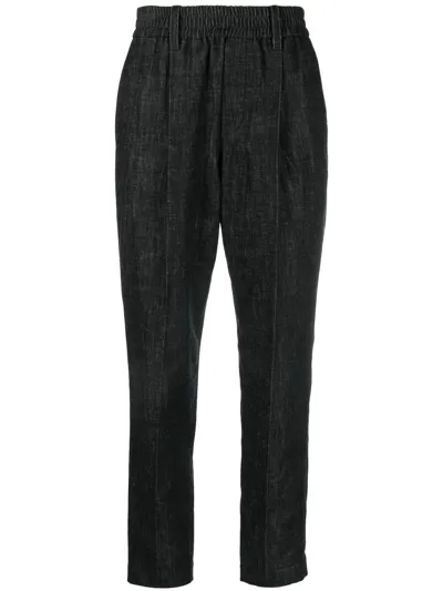 Brunello Cucinelli Denim Pleated Trousers In Black  