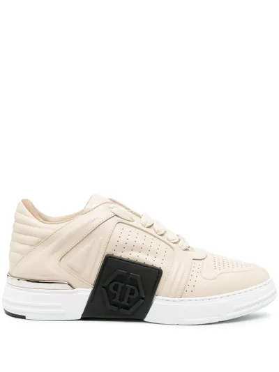 Philipp Plein Low-top Leather Sneakers In Neutrals