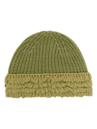 Moncler Ribbed Wool Beanie In Green