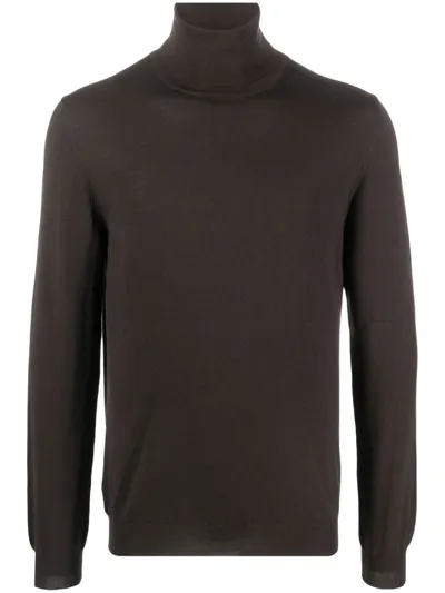 Zanone Roll-neck Fine-knit Jumper In Brown