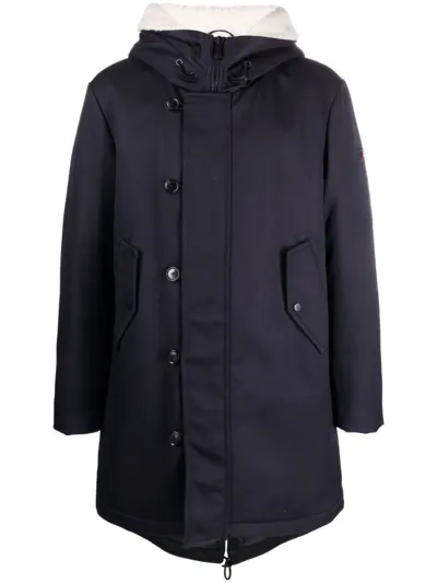 Peuterey Button-up Padded Hooded Coat In Blue