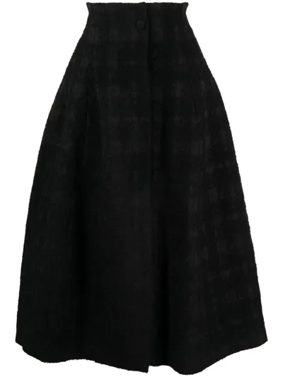 Rochas High-waist Tweed Skirt In Black