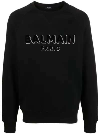 Balmain Logo-print Crew-neck Sweatshirt In Black