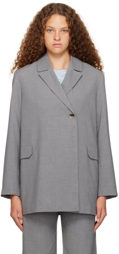 Ganni Gray Belted Blazer In 921 Paloma Melange