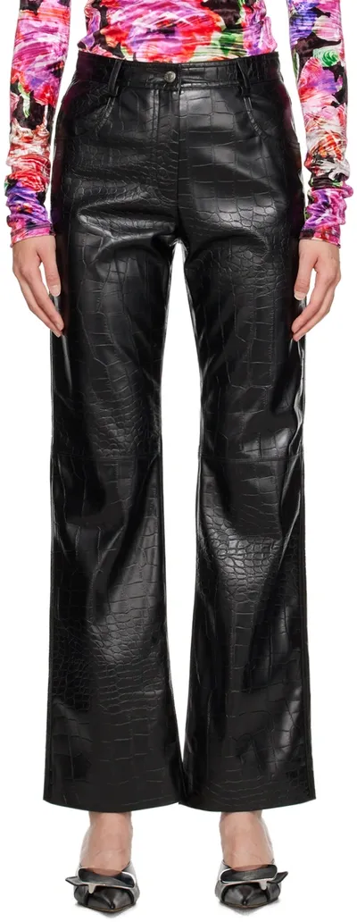 Msgm Black Straight-leg Faux-leather Trousers In 99 Black