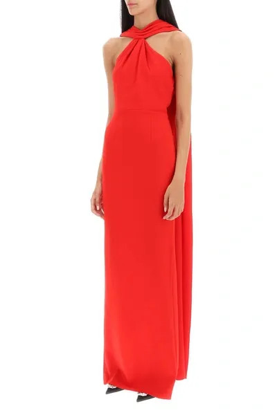 Roland Mouret Caped Cady Maxi Dress In Bright Red