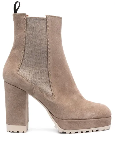 Roberto Festa 105mm Platform Suede Ankle Boots In Neutrals