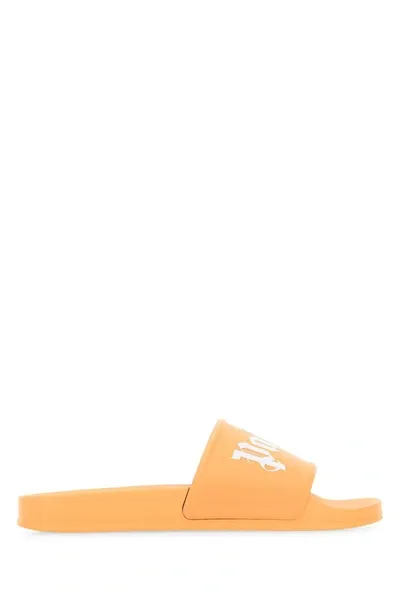 Palm Angels Logo-embossed Slides In Orange White