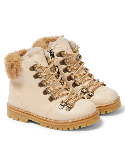 Petit Nord Kids' Shearling-trimmed Leather Booties In Neutrals