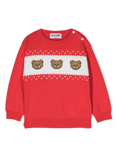 Moschino Babies' Teddy Bear Intarsia-knit Jumper In Red